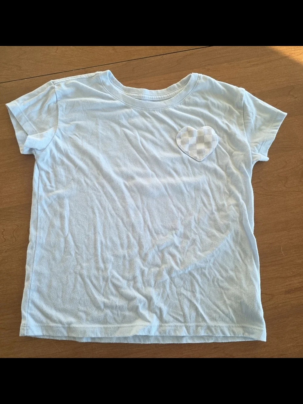 Girls Light Blue Short-Sleeve Tee with Heart Patch